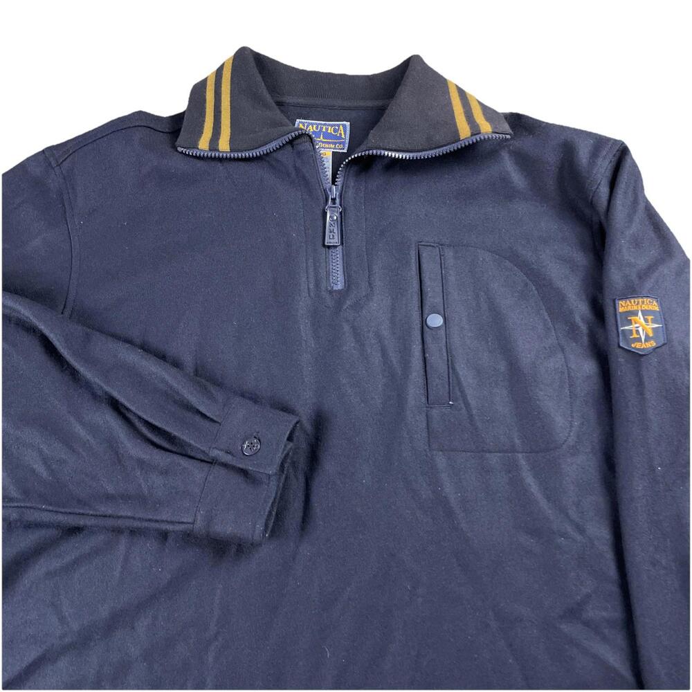 Vintage 90's Nautica Marine Denim Co. Wool Pullover 1/4 Zip Navy Blue Men's XL